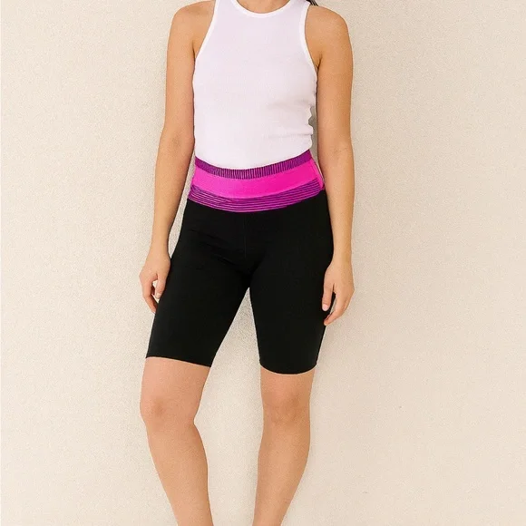 lululemon athletica biker Black Shorts with Pink Waistband. Reversible - Picture 1 of 6